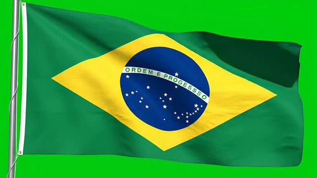 Brazilian Flag Waving Green Screen Chroma Key Background National Symbol.