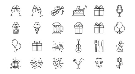 Fototapeta premium Celebration and party line icons a diverse collection for festive occasions and events