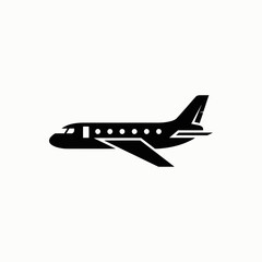 Black and white airplane icon silhouette isolated on white background © Rose