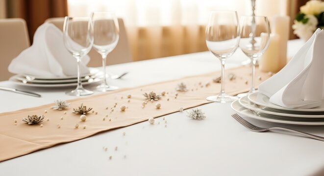Elegant table setting for wedding reception or formal dinner