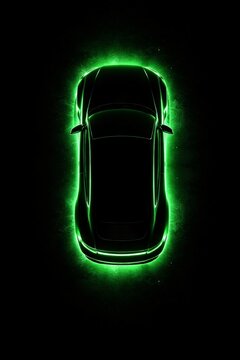 "Aerial View of Vehicle Silhouette with Glowing Windows &ndash; Automotive Concept"