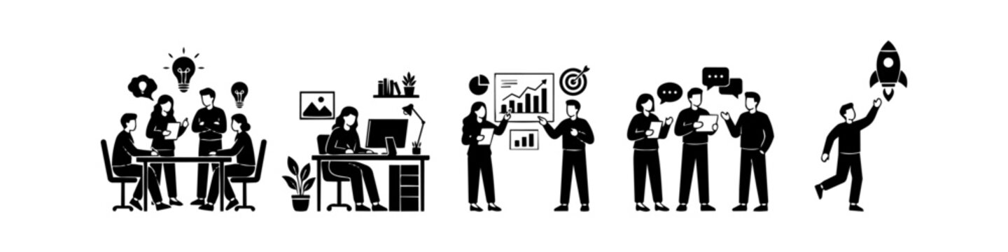 Hand-drawn doodle icon set for digital education, featuring an online library, ebook reader, online resources, education database, and library search icons for e-learning and academic themes.