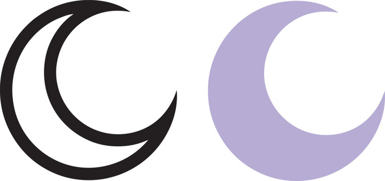 Crescent moons icons set with minimalist vector illustration in black outline and light