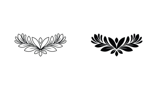 Symmetrical leaf foliage ornament vector graphic featuring delicate branches and organic shapes for elegant dividers and decorative accents