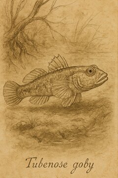 Proterorhinus semipellucidus depicted in antique sepia naturalist atlas drawing
