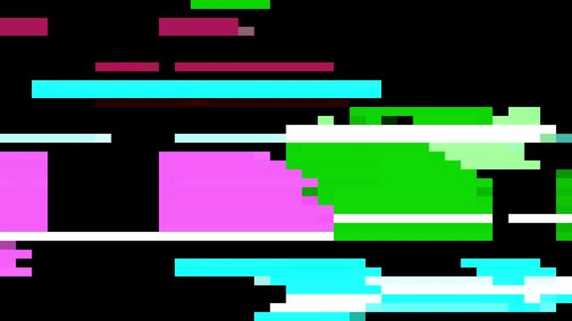 Colorful RGB pixel glitch transition with blocky digital distortion for gaming video editing