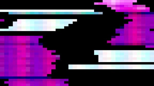 Pixel glitch transition with blocky rgb distortion and digital data error for gaming video editing