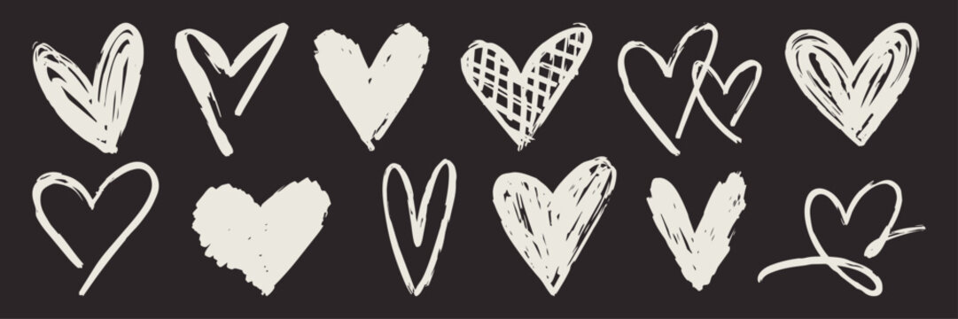 Hand drawn heart illustration set with doodle shapes, scribbles and sketch lines. Cute romantic elements in vibrant and red tones. Perfect for Valentine&rsquo;s Day, stickers, scrapbooking, prints