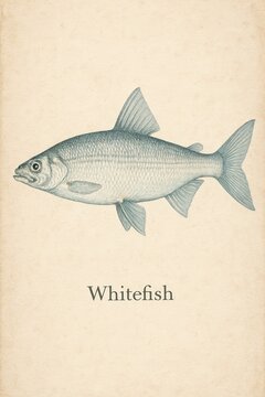 Coregonus depicted with deep rounded body in vintage naturalist atlas style