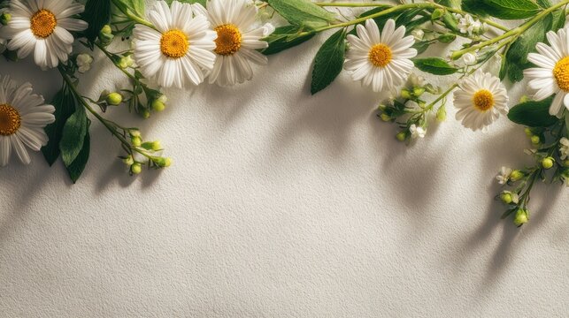 Soft floral border with daisies and buds for stationery