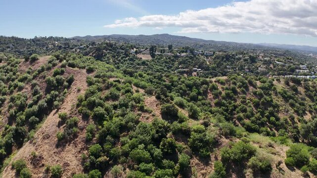 Aerial Drone Flyover Residential Neighborhood; Sherman Oaks, Southern California; USA 