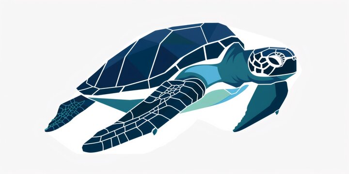 Sea turtle swimming with geometric polygonal design