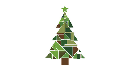 Obraz premium Geometric Abstract Evergreen Tree with Star Decoration on White Background