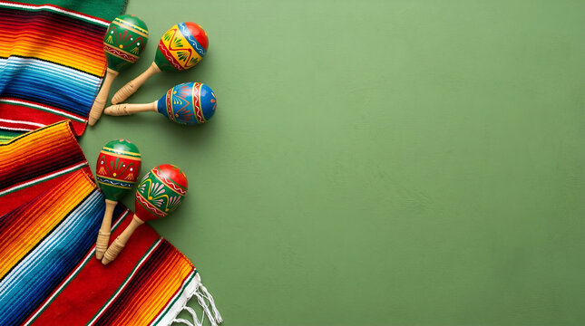 Cinco De Mayo Flat Lay Maracas Serape Background