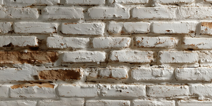Whitewashed brick wall texture with chipped paint and rustic detail.
