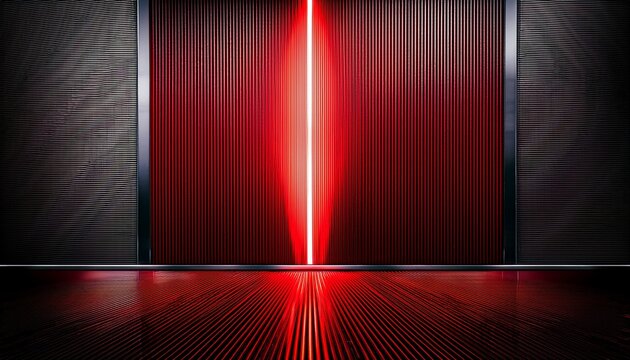 brushed steel panels with central vertical seam over glowing red textured mesh sharp geometric edges and sleek futuristic industrial mood