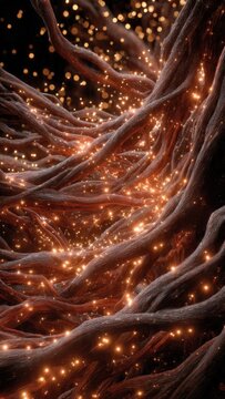 Glowing Root System with Sparkling Particles