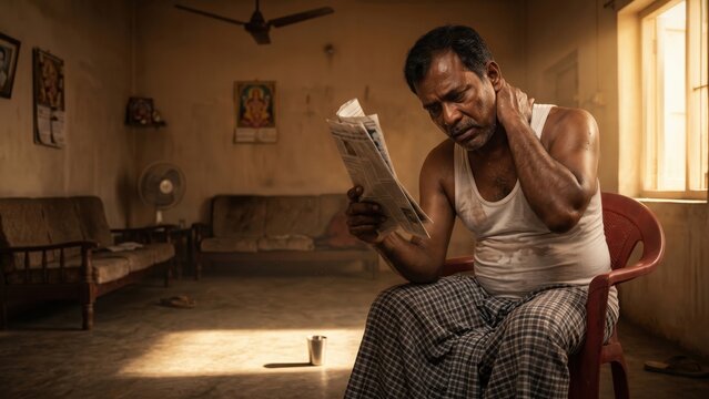 Man in Lungi Heatwave &ndash; No Electricity Home