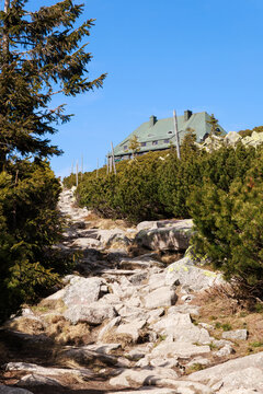 stroma kamienista ścieżek do schroniska na Szrenicy