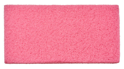 Fototapeta premium Pink rectangular pumice stone with a porous texture on an isolated background, designed for cosmetic care of the skin of the feet, removing dead skin cells