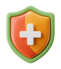 Obraz premium 3D Medical Shield Icon with a White Cross for Health and Safety Applications