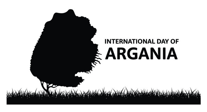argania tree silhouette with international day text on white background