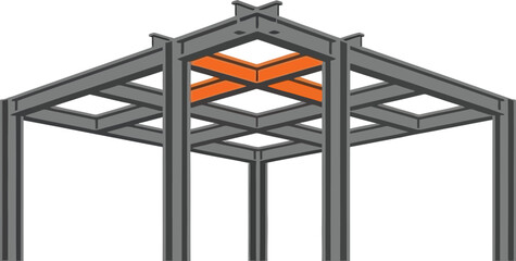 Naklejka premium Steel building frame structure with construction site, construction