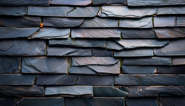 detailed texture of weathered slate tiles overlapping and creating a rugged natural pattern