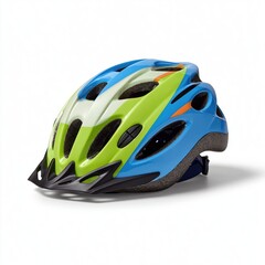 Fototapeta premium Colorful children's bike helmet with vents and visor on white background