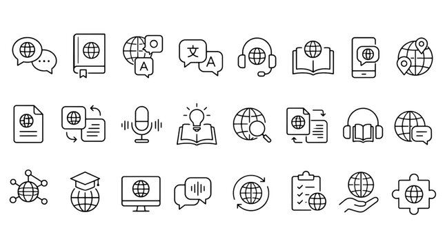 Language Learning Translation Multilingual Icons - 24 Education Vector Icons
