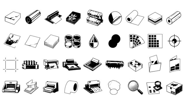 Lamination Foil Stamping Print Finishing Icons - 36 Printing Industry Vector Icons