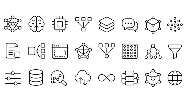 LLM Large Language Model GPT Transformer Icons - 24 AI Technology Vector Icons