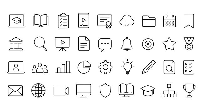 LMS Learning Management System Education Icons - 36 E-Learning Platform Vector Icons