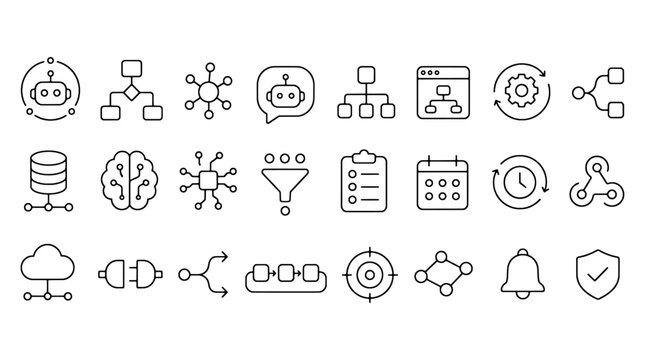 Ai Agent Autonomous Workflow Automation Icons - 24 UI Vector Icons for Web and Mobile