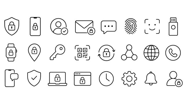 2Fa Multi-Factor Authentication Security Icons - 24 UI Vector Icons for Web and Mobile