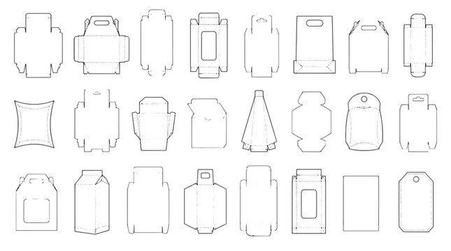 Folding Carton Tuck End Box Template Dieline - 24 Packaging Design Vector Icons and Templates