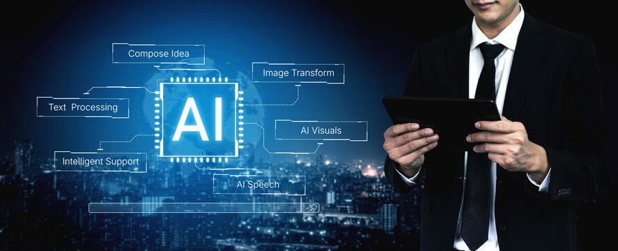 Artificial intelligence capability map showing text processing, speech, visual transformation and intelligent support in one system. Corpus