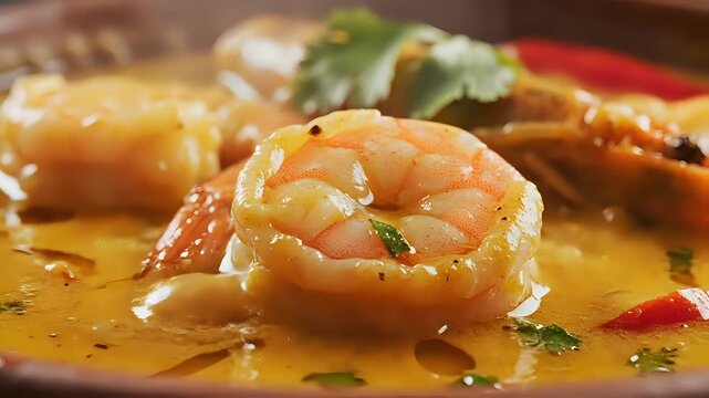 Delicious Shrimp Curry with Coconut Milk and Cilantro.