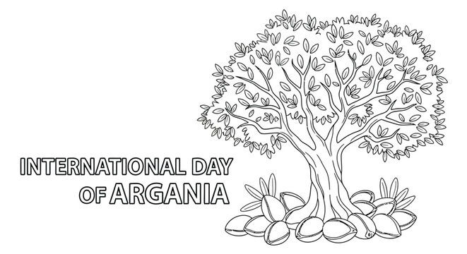 argania tree line drawing with international day text high quality professional