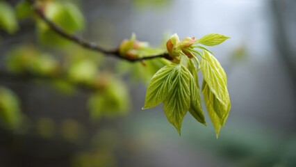 Obraz premium Fresh Spring Leaves on Tree Branch