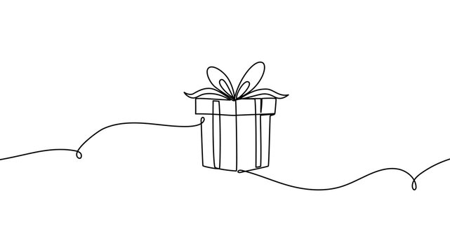 Continuous one line gift design box vector illustration art drawing ribbon. Gift box birthday icon isolated abstract present valentine paper delivery concept doodle wedding open love fashion happy