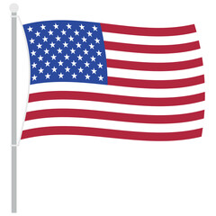 Fototapeta premium Clean stylized vector illustration of United States flag on gray flagpole. Subtle wave effect for movement. Ideal for web design print materials or patriotic events.