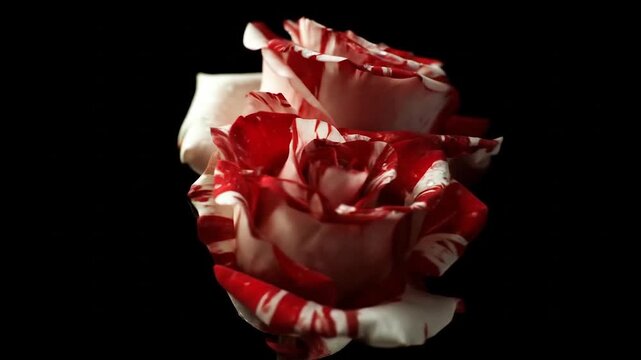 Striking red and white roses against a black background for design