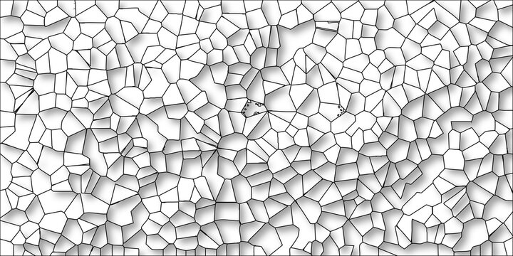 Detailed Voronoi Tessellation with Black Lines and Soft Shadows on White Background Abstract Geometric Network Design