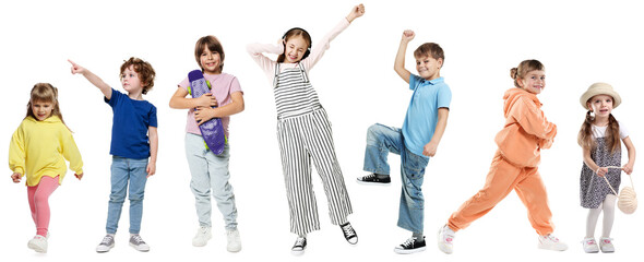 Fototapeta premium Group of happy active children on white background