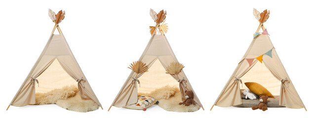Cute wigwam for children isolated on white, set © New Africa