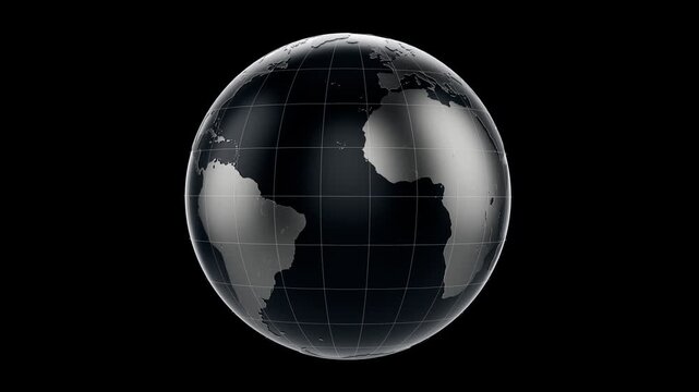 Planet Earth rotates on a black background. 4K smooth looping animation.