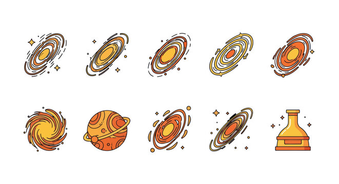 Abstract colorful planets and cosmic elements