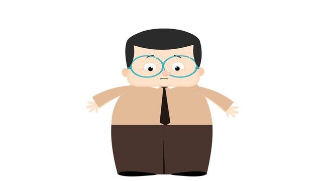 Cartoon Man Getting Fat and Slim Again Weight Gain and Loss Loop Animation , Quicktime png NO Alpha white background 24 fps