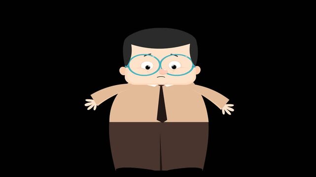 Cartoon Man Getting Fat and Slim Again Weight Gain and Loss Loop Animation , Quicktime png with Alpha Channel 24 fps